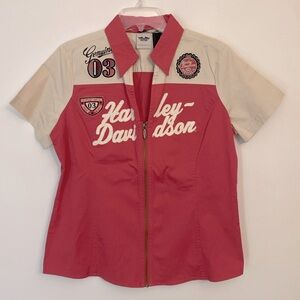 Like new Harley Davidson v-neck zip front cotton blend short sleeve shirt